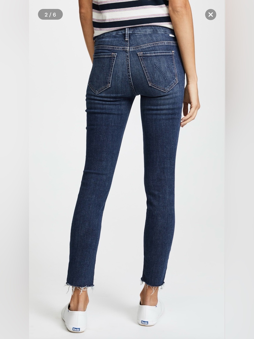 MOTHER Looker Ankle Fray Skinny Jeans in the color “Girl Crush” Dark Blue Wash - Picture 2 of 11